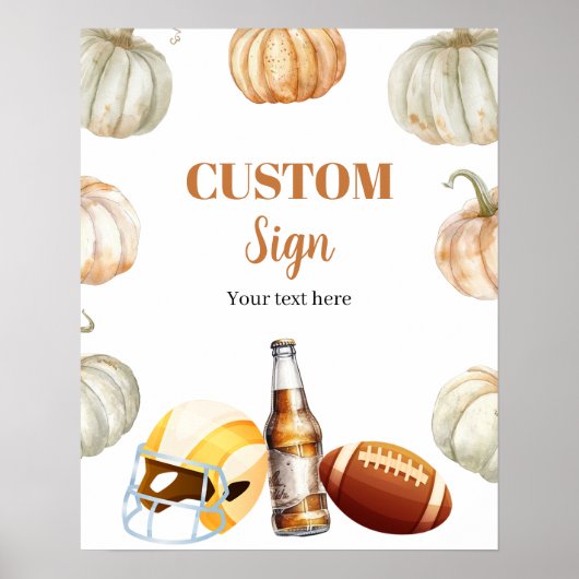 カボチャ足球カップルのシャワーカスタムサインのポスター ポスター (正面)