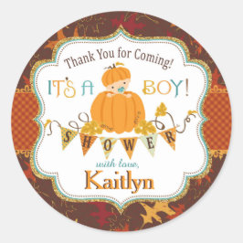 カボチャ金ゴールドグリッター秋オーク葉ベビーシャワー ラウンドシール