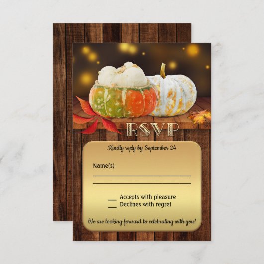 カボチャ金ゴールド秋の結婚式RSVPカード 招待状 (正面/裏面)