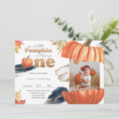 カボチャ金ゴールド秋最初の誕生日と写真 招待状 (スタンド正面)
