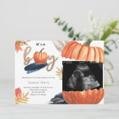 カボチャ金ゴールド秋男の子のシャワー 招待状 (スタンド正面)