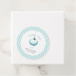 カボチャ青いギンガムプレイドボーイベビーシャワー フェイバータグ