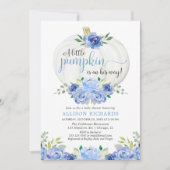 カボチャ青い緑のフローラ秋男の子のシャワー 招待状 (正面)