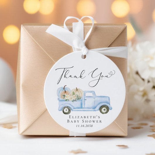 カボチャ青トラック赤ちゃんシャワーありがとう フェイバータグ