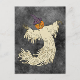カボチャ頭の幽霊 ハロウィーンアート シーズンポストカード
