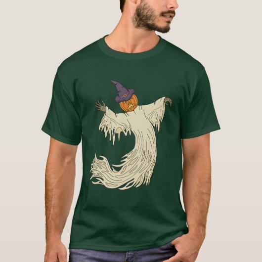 カボチャ頭の幽霊 ハロウィーンアート Tシャツ (正面)