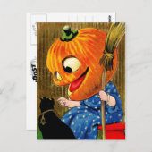 カボチャ頭の魔女と黒猫 ポストカード (正面/裏面)