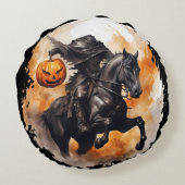 カボチャ頭を持つハロウィーンヘッドレスホースマン ラウンドクッション (裏面)