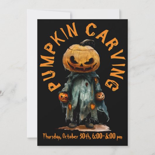 カボチャ頭不気味かかし彫刻パーティーまたはC6 招待状 (正面)