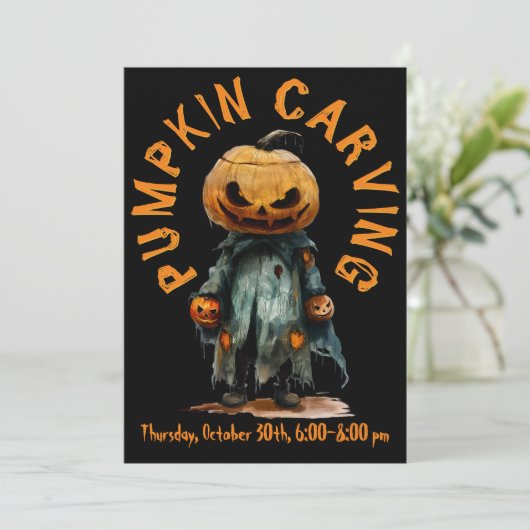 カボチャ頭不気味かかし彫刻パーティーまたはC6 招待状 (スタンド正面)