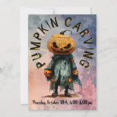 カボチャ頭不気味かかし彫刻パーティーBl C6 招待状 (正面)