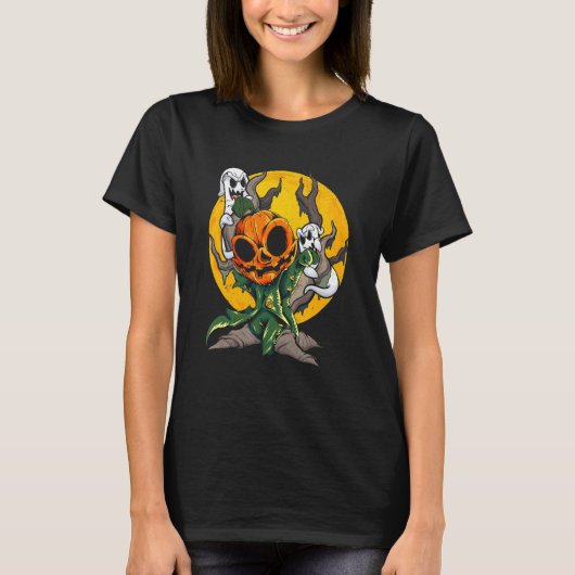 カボチャ頭幽霊ボーイ今年のハロウィー不気味ズ Tシャツ (正面)