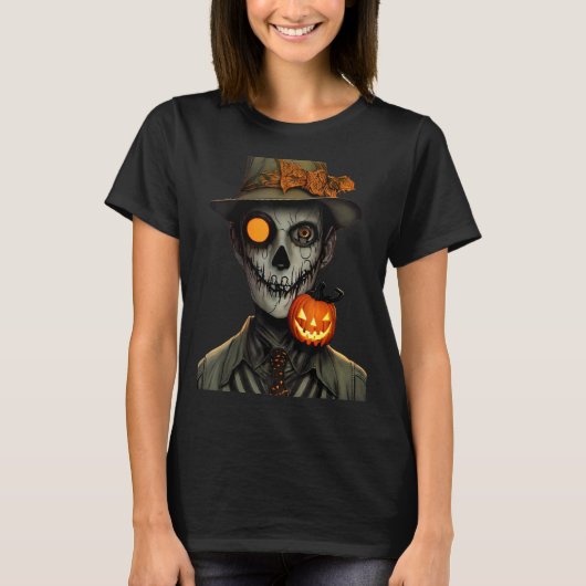 カボチャ頭幽霊ボーイ今年のハロウィー不気味ズ Tシャツ (正面)