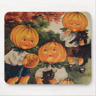カボチャ頭(ヴィンテージハロウィンカード) マウスパッド