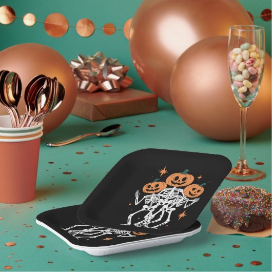 カボチャ骨格ハロウィンカボチャ不気味シーズン ペーパープレート (複数)