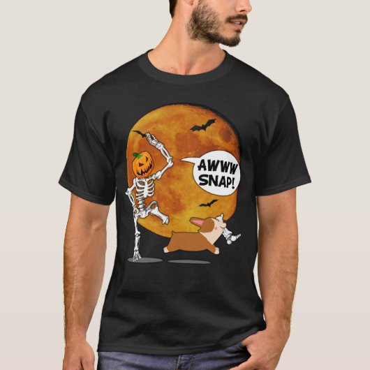 カボチャ骨格折れ脚ハロウィンコルギ Tシャツ (正面)
