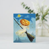 カボチャ魔法使いは夜にほうきで飛んでいます ポストカード (スタンド正面)