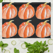 カボチャ黒とオレンジハロウィーンテーマ キッチンタオル (折り畳み)