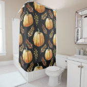 カボチャ黒の背景水の色パターン シャワーカーテン (インサイチュ)