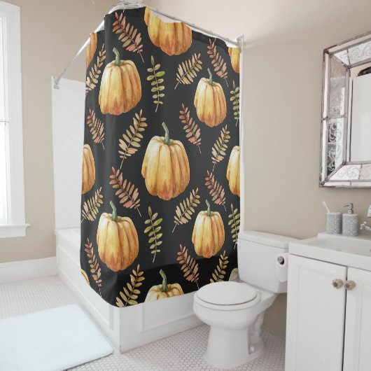 カボチャ黒の背景水の色パターン シャワーカーテン (インサイチュ)