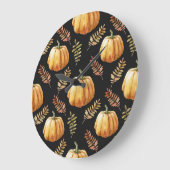 カボチャ黒の背景水の色パターン ラージ壁時計 (傾斜)