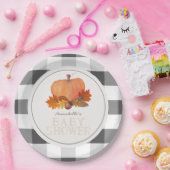 カボチャ黒バッファローが赤ちゃんシャワーをチェック ペーパープレート (パーティー)