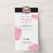 カボチャ黒ピンクフローラトラック赤ちゃんシャワーゲーム オールインワン招待状 (内側)