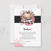 カボチャ黒ピンクフローラトラック赤ちゃんシャワー サンキューカード (正面)