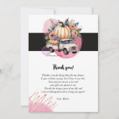 カボチャ黒ピンクフローラトラック赤ちゃんシャワー サンキューカード (正面)