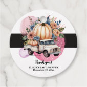 カボチャ黒ピンクフローラトラック赤ちゃんシャワー フェイバータグ (正面)
