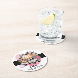 カボチャ黒ピンクフローラトラック赤ちゃんシャワー ラウンドペーパーコースター