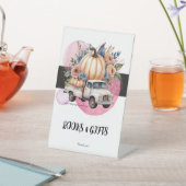 カボチャ黒ピンクフローラトラック赤ちゃんシャワー 台座サイン (インサイチュ)