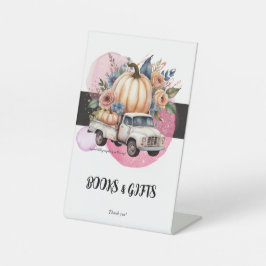 カボチャ黒ピンクフローラトラック赤ちゃんシャワー 台座サイン