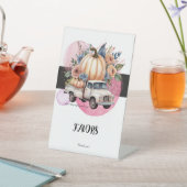 カボチャ黒ピンクフローラトラック赤ちゃんシャワー 台座サイン (インサイチュ)