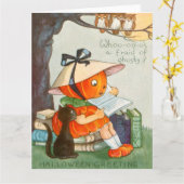 カボチャ黒猫ハロウィーンのカボチャのちょうちんカボチャ カード (黄色い花)