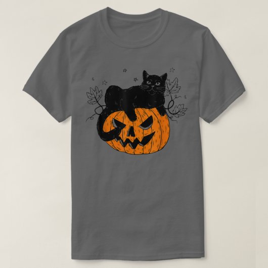カボチャ黒猫ハロウィーン衣装ホラー魔女Fa Tシャツ (デザイン正面)