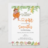 カボチャ1つのキノコの再生プレイド1歳の誕生日 招待状 (正面)