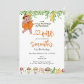 カボチャ1つのキノコの再生プレイド1歳の誕生日 招待状 (スタンド正面)