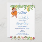 カボチャ1つのキノコの再生プレイド1歳の誕生日 招待状 (正面)