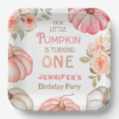 カボチャ1位バースデーはっきりしたピンクガールフローラ ペーパープレート (正面)