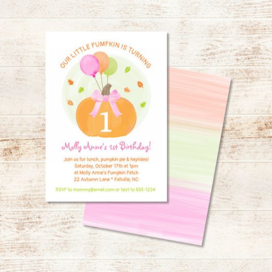 カボチャ1秋第1誕生日ガールパーティー 招待状