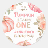 カボチャ1stバースデーはっきりしたタピンクガールフローラパーティー ラウンドシール (正面)