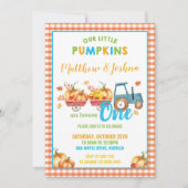 カボチャ1st誕生日パーティーハーベストトラックツインボーイズ 招待状 (正面)
