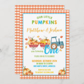 カボチャ1st誕生日パーティーハーベストトラックツインボーイズ 招待状 (正面/裏面)