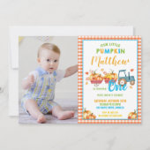 カボチャ1st誕生日パーティーハーベストトラックボーイフォト 招待状 (正面)