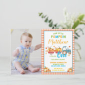カボチャ1st誕生日パーティーハーベストトラックボーイフォト 招待状 (スタンド正面)