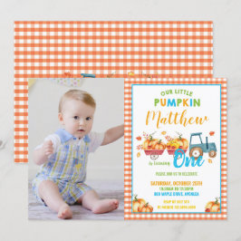 カボチャ1st誕生日パーティーハーベストトラックボーイフォト 招待状