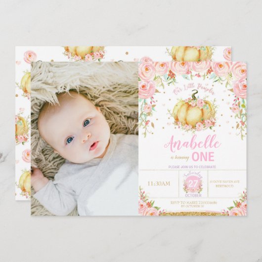 カボチャ1st誕生日リトルカボチャパーティー写真 招待状 (正面/裏面)