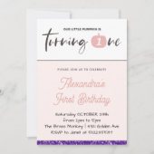 カボチャ1st誕生日招待状ガールピンクパープル 招待状 (正面)