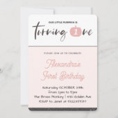 カボチャ1st誕生日招待状ガールピンクブラック 招待状 (正面)